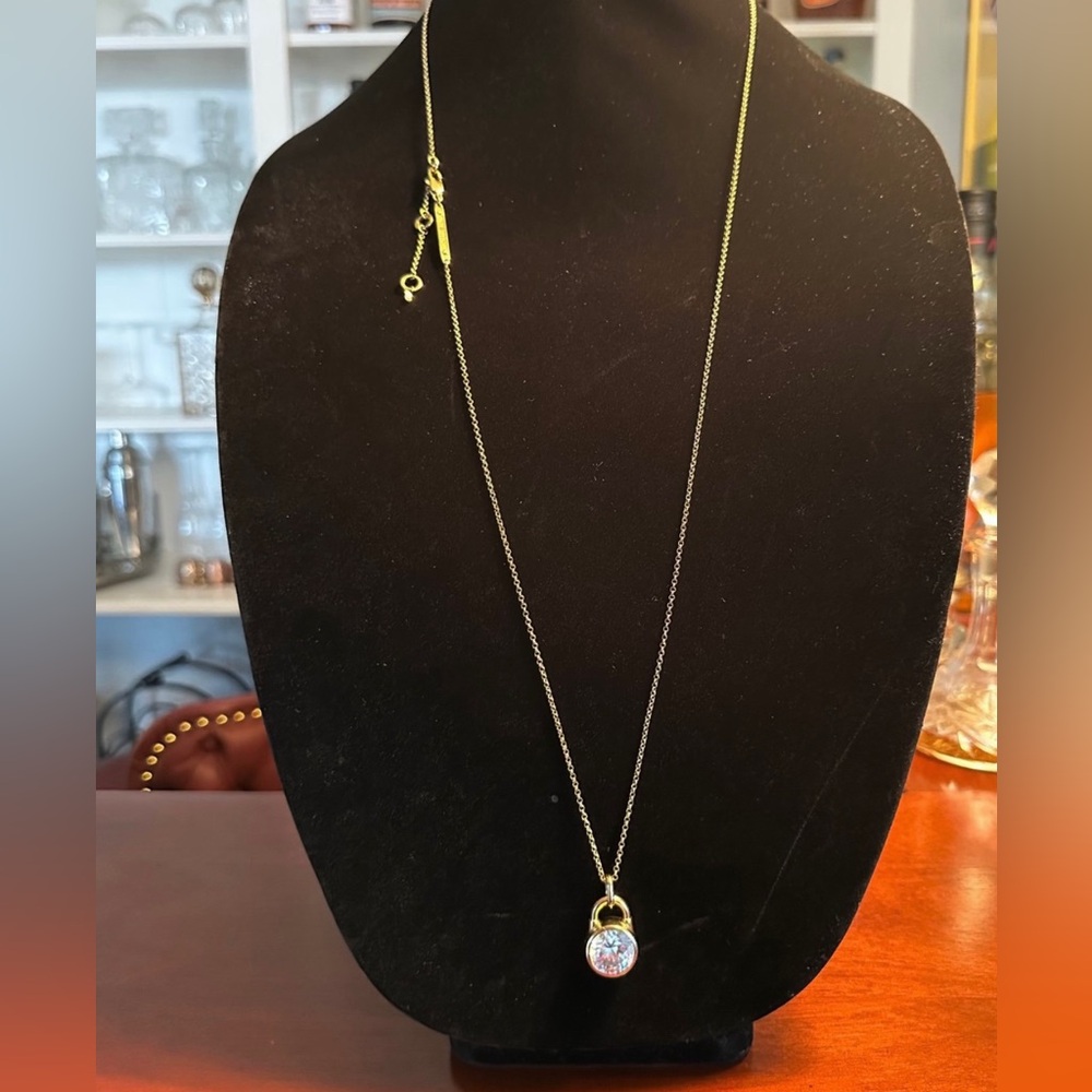 MICHAEL KORS GOLD TONE CRYSTAL STUD LOCK PENDANT NECKLACE